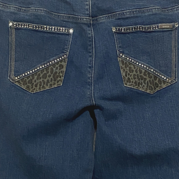 Chicos So Slimming Ankle Jeans Sz 1.5R US 14R Blue Embellished Leopard -SEE NOTE - Picture 3 of 9